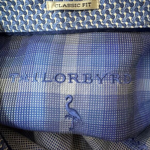 Tailorbyrd Men's Flip Cuff Shirt Blue Plaid 100% Cotton Size XL - Picture 5 of 8